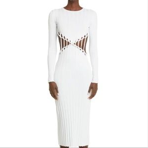 DION LEE Crisscross Braid Long Sleeve Reversible Ribbed Sweater Dress